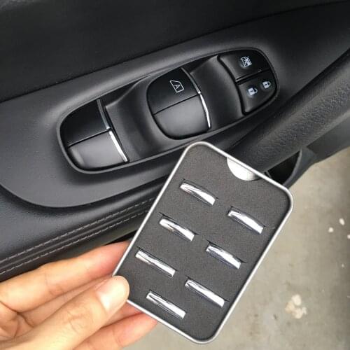 7PCS Chrome Interior Door Switch Styling Trims Window Lift Sticker For Nissan X-trail Rogue Qashqai KICK Accessories