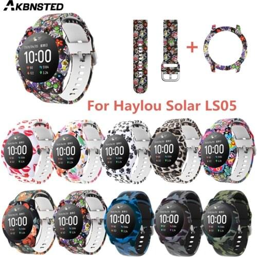 AKBNSTED Color Painted Silicone Watch Case+Color Painted Silicone Watch Strap 2 IN 1 For Xiaomi Haylou Solar LS05 Smart Watch