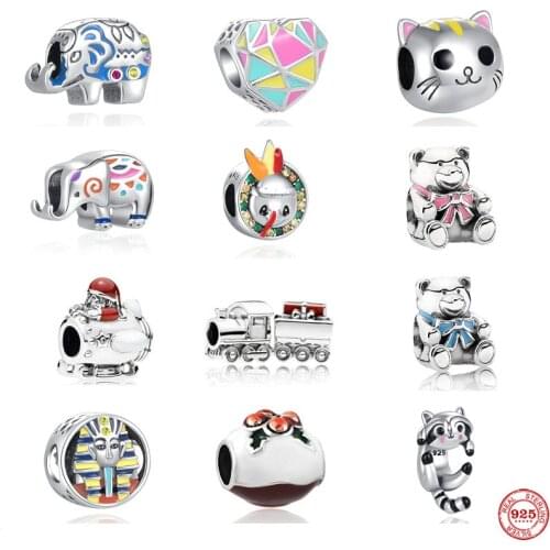 New DIY Christmas Pine Cones Santa Train Beads 925 Sterling Silver Charms Fit Pandora Original Bracelet Accessories European