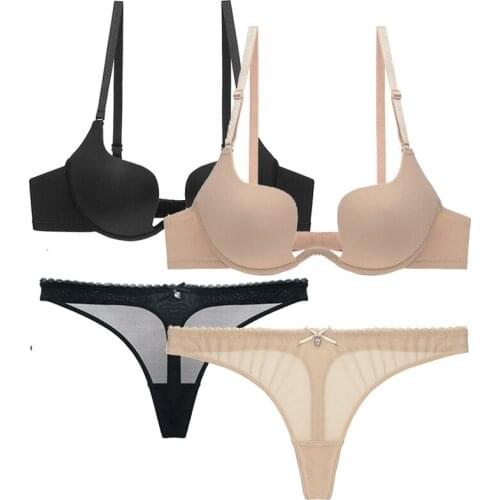 Thick Cotton Push Up Bra And Thong Sets For Women Sexy Lingerie Plus Size Mesh Underwear Seamless Bras Panties Set A B C D Cup