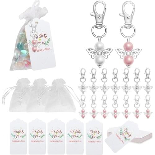 C63B Angel Wing Keychain Guard Thank You Tags Guest Return Favors for Baby Girl Baby Show Bridal Shower Wedding Decoration Party