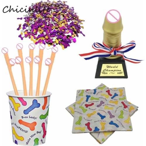 Chicinlife Willy Penis Paper Napkins Cup Confetti Bachelorette Party Supplies Willy Drink Straws Wedding Hen Party Decoration