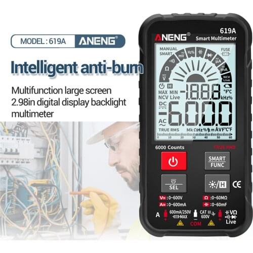 619A 6000 Counts LCD Digital Multimeter Pocket True RMS Universal Tester Measure AC/DC Voltage&Current Resistance Capacitance