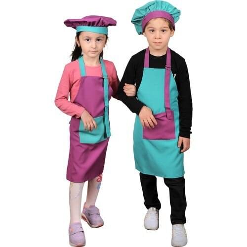 Kid Cooking Kitchen Apron With Hat Purple And Green Set of 2