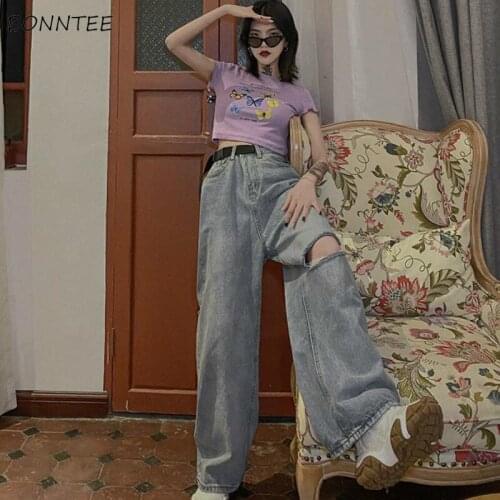 Jeans Women Streetwear Full Length Hole 4XL Solid Wide Leg Baggy Denim Designer Trendy Chic All-match Daily Harajuku Boyfriend