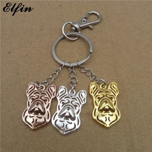 Elfin Trendy French Bulldog Key Chains Gold Color Silver Color Animal Pet Jewellery Fashion Dog Key Rings For Women Men