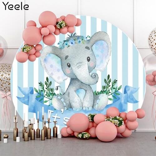 Yeele Photocall Circle Birthday Background Elephant Stripe Baby Shower Backdrop Photos For Photography Studio Shoot Photographic
