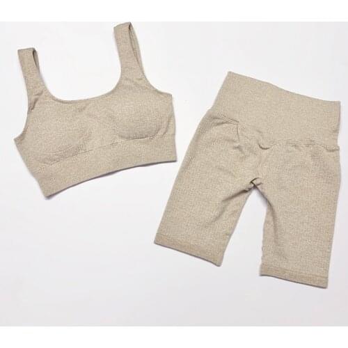 2 PCS Set Seamless Yoga Set Women Workout Gym Clothes Fitness High Waisted Shorts Women Sports Suits Gym Set