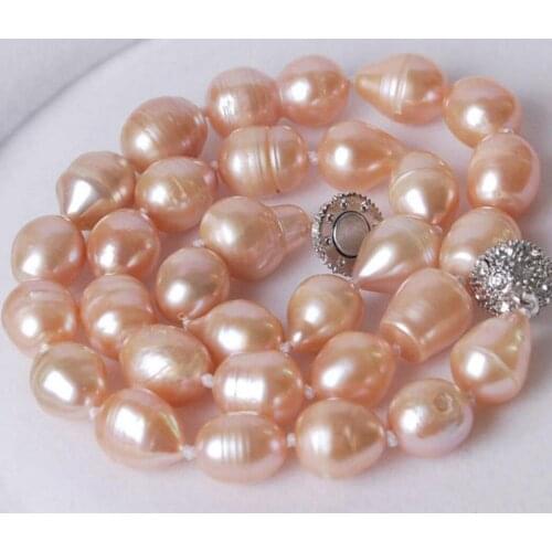 Fashion jewelry Free Shipping Genuine Big 9-10MM Natural Rice Pink Akoya Pearl Hand Knotted Necklace 18"