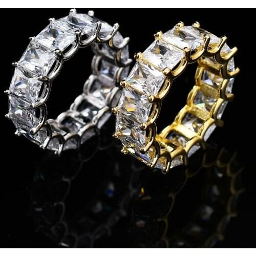 New 1 Row Round Square Zircon Ring Iced Out Cubic Zircon Round Ring Men Hip Hop Gold Silver Color Personality Jewelry For Gifts