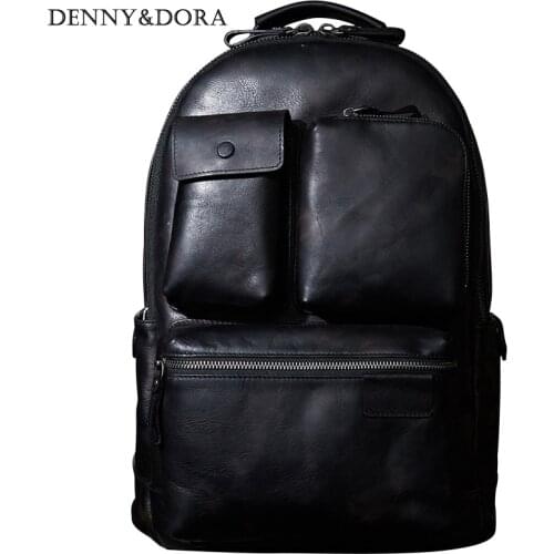 Mens Cow Leather Backpack Luxury Leather Bag Military Style