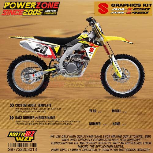 PowerZone Custom Team Graphics Backgrounds Decals 3M Stickers Kit For Suzuki RMZ250 04-06 07-09 10-18 RMZ450 08-17 RM 03-08 013