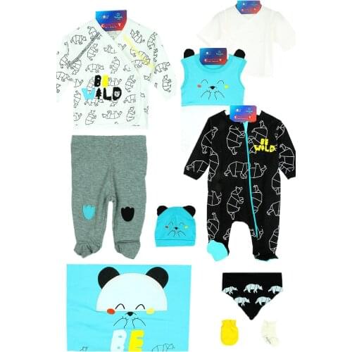 Newborn Baby Boy 10 Piece Hospital Output The Zibin Set Teddy Bear pattern 100% Cotton Baby Gift Layette Baby Set 0-3 9,9-12months