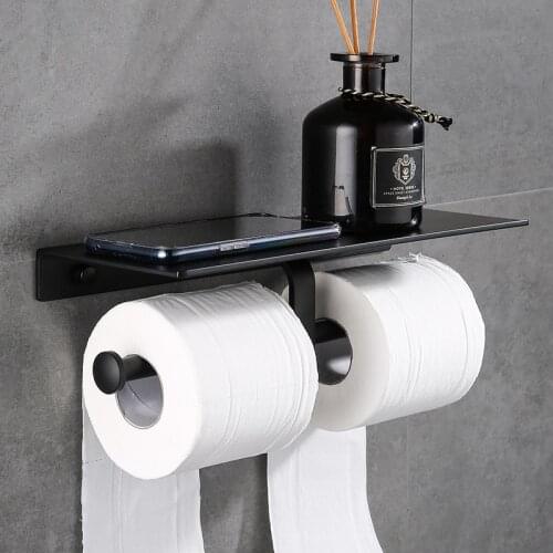 Matte Black Toilet Roll Paper Holder Bathroom Accessories WC Towel Holder Rack Shelf double wall toilet paper holder creative