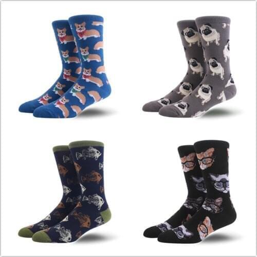 Adult Cotton Happy Punky Fun Fancy Funny Lovely Crew Socks Piranha Well Corgi Pug Bako Tobago Battier Dog Cultured Creature Cat