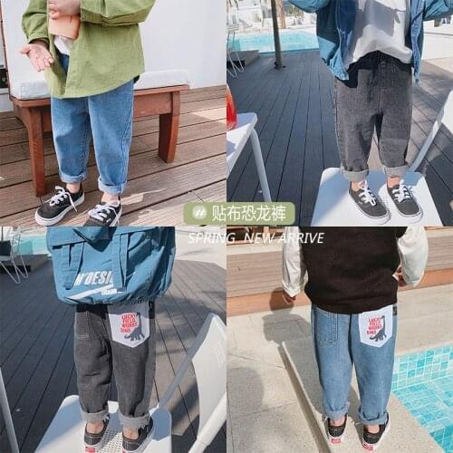 2021 Autumn New Baby Jeans 2-7 Years Kids Boys Fashion Cartoon Denim Pants Childrens Loose Casual Straight Trousers for Boys