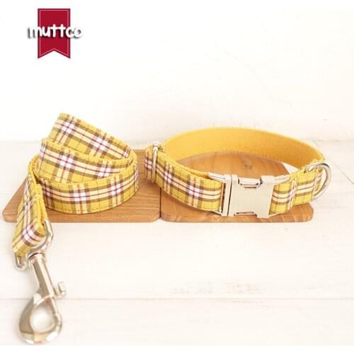 MUTTCO retailing individual handmade arresting dog collar THE LEMON PLAID print dog collars and leashes set 5 sizes UDC057