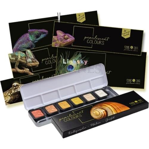 SEMA Finetec Handmade Artist Pearlescent Watercolor Paint, F0600/F2400/F1200, Assorted Pearlescent Colors - 6,12,24 Color Set