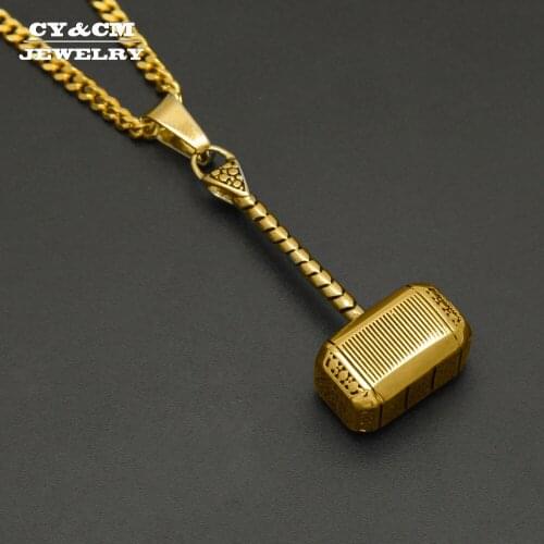 CY&CM Men Women Cool Stainless Steel Gold Quake Thors Hammer Pendant Silver Color Pendant Hip hop Necklace Punk Fashion Jewelry