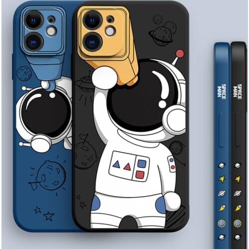 Luxury Space Astronaut Phone Case For iPhone 12 11 Pro Max Mini X XS XR 7 8 Plus SE 2 Slim Soft Liquid Silicone Protective Cover