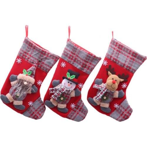 Christmas Stockings Eco-friendly Fadeless Cloth 3D Embroidered Hanging Xmas Stockings for Home