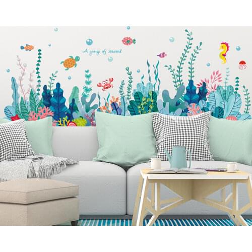 [SHIJUEHEZI] Seaweed Wall Stickers DIY Fish Water Plants Wall Decals for Kids Room Baby Bedroom Bathroom Home Decoration