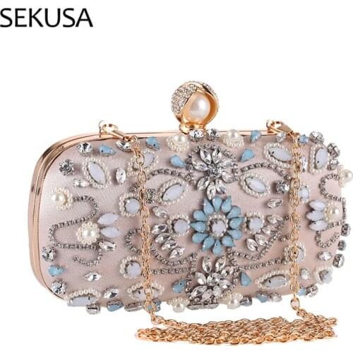 Wedding Handbags Pearl Diamonds Evening Bags Ladies Embroidery Metal Luxury New Design For Female Purse