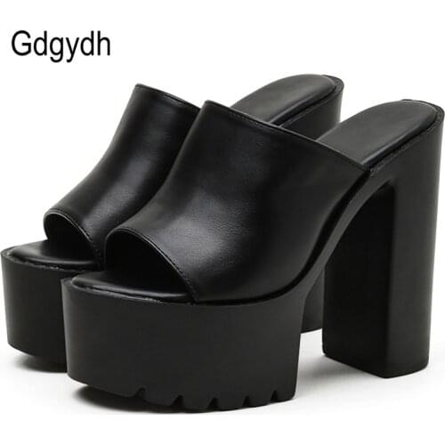 Gdgydh Square Heel Platform Mules Women Outdoor Slippers Peep Toe Slip On Sandals Shoes Slingbacks Black White Great Quality