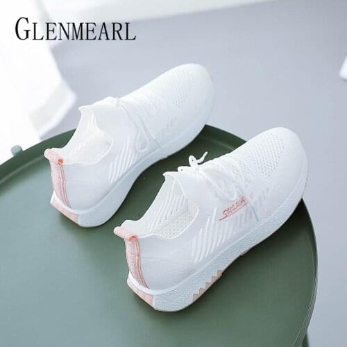 Women Sneakers White Breathable Hollow Flats Mesh Non-slip Running Comfortable Shoes Female 2021 Spring Summer Large Size 35-40