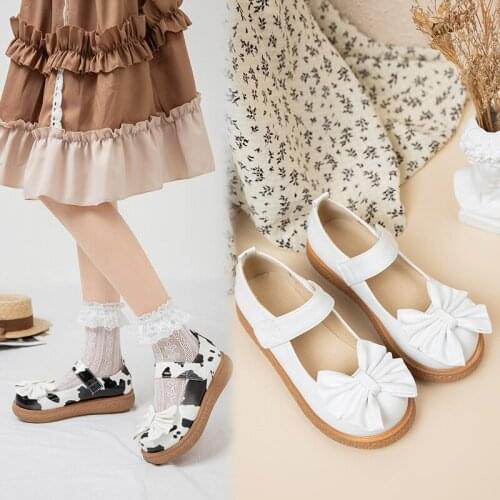 2021 new Spring Autumn Girls Lolita Shoes Patent Leather Women Mary Janes Shoes Platform Woman Flats Round Toe Bow Ladies Shoes