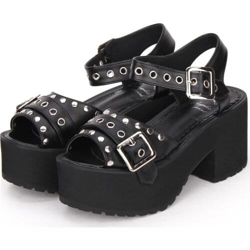 Angelic imprint woman mori girl lolita cosplay rivet punk shoes women princess summer sandals lady high heel pumps33-47 8257