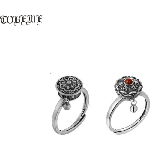 Handcrafted 100% 925 Silver Agate Tibetan Prayer Wheel Ring Buddhist OM Mantra Ring Good Luck Women Ring