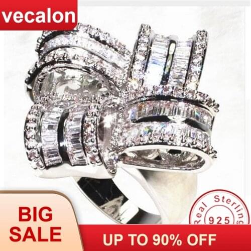 Vecalon Deluxe Promise Ring 925 sterling silver AAAAA Cubic Zirconia Big Engagement Wedding band rings for women Party Jewelry