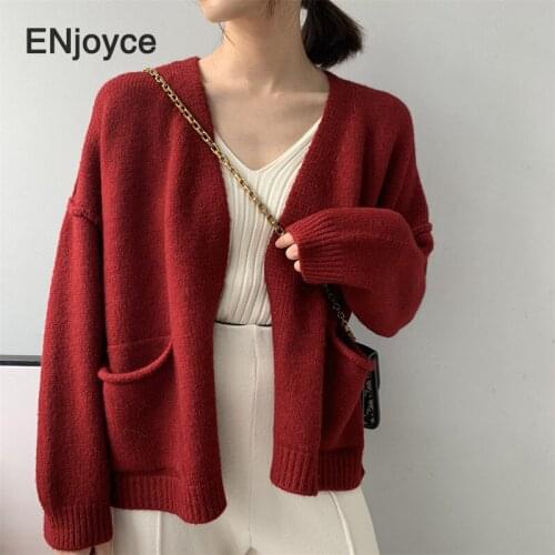 Winter Womens Woolen Knitting Loose Sweater Ladies' Casual Style Coat Solid Color Outwear Casual Open Front Cardigan Coat