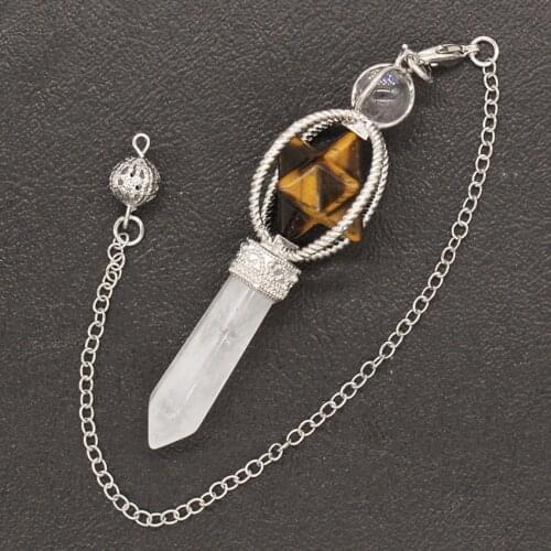 100-Unique 1 Pcs Natural Tiger Eye Stone Merkaba Pendant Rock Crystal Hexagon Prism Silver Plated Jewelry