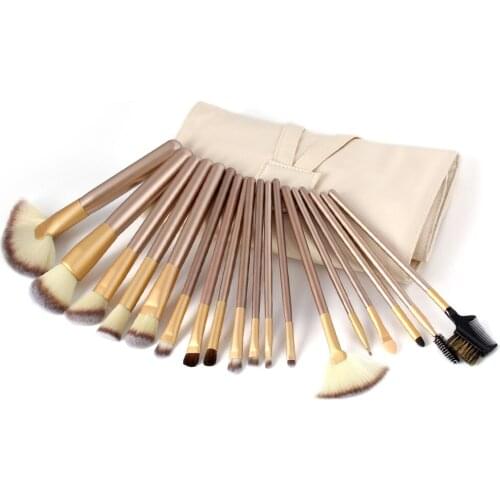 18Pcs Champagne Makeup Brushes Set Professional Make Up Powder Blending Beauty Soft Hair Cosmetic Kabuki Tool + Leather PU Bag