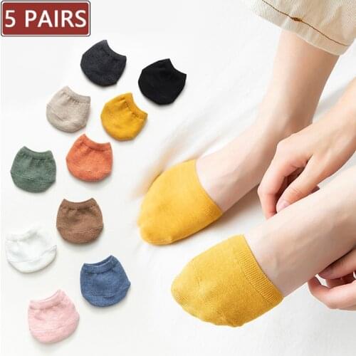5 Pairs Women Forefoot Invisible Socks Summer Solid Color Candy Female Half Foot Toe Cover Half Socks Cotton Breathable Socks
