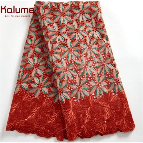 Kalume African Siwss Lace Fabric 2021 High Quality Nigerian Cotton Lace Fabric With Stones Swiss Voile For Diy Dress F2512