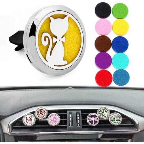 Cat Car Diffuser Vent Clip Essential Oil Auto Air Freshener 30mm 316L Stainless Steel Jewelry Aroma Perfume Locket Jewelry Gift
