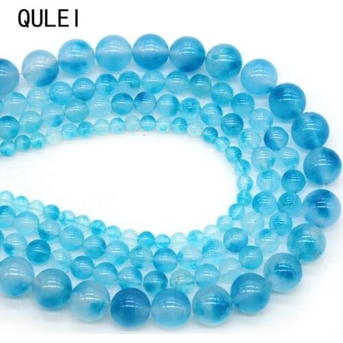 Natural Stone Float blue Chalcedony Beads For Jewelry Making DIY Bracelets Necklace Accessories 15'' Beads Strand 4/6/8/10/12mm