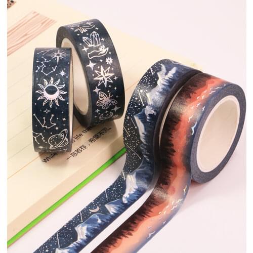 1 roll Flowers Stamp Tarot Rainbow Divination Wood grain Sunset Decorative Washi Tape Scrapbooking Masking Tape Office Supply
