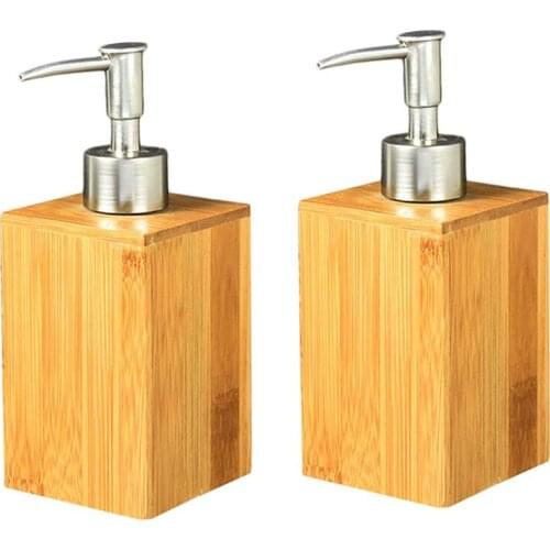 Liquid Soap Dispenser, Bamboo Wooden Household Bathroom Restaurant Hotel Bathroom Lotion Liquid Refillable Hand Bottle with Stai