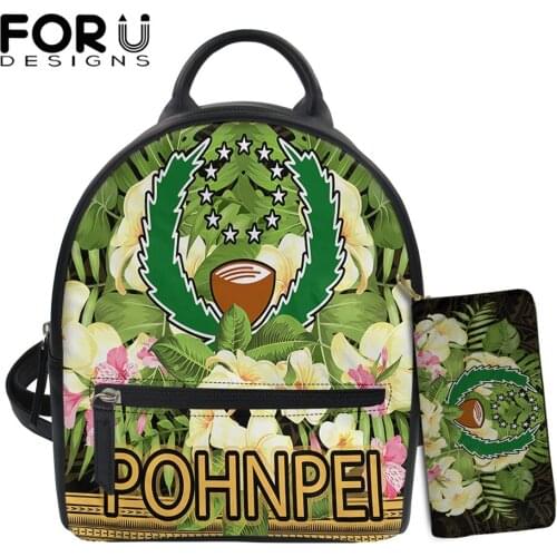 FORUDESIGNS Pohnpei Polyneisan With Plumeria Pattern Luxury Women Shoulder Bags 2Set Pu Leather Designer Backpacks For Ladies