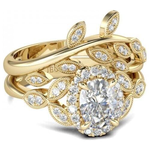 Hainon Luxury Gold Ring sets White Zircon Crystal Rings Jewelry for Woman Wedding Fashion Engagement Rings Gifts Distribution