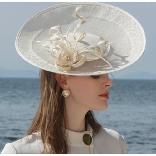 Sinamay Big Chapeau Cap Women Wedding Wide Brim Fascinator Hat Ladies Femal Party Headpiece Formal Dress Fedora Cap Hair Band