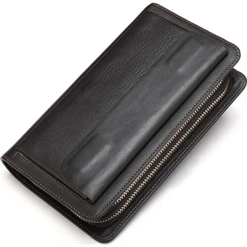 Clutch male genuine leather mens wallet purse long clutch bag fashion men wallet zipper purse for men pochette homme m 9069-B