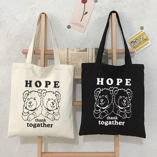 Korean Casual Female Canvas Bag Cartoon Letter Fashion Ulzzang Punk Large Capacity Harajuku Fun Vintage Cute Bear Shoulder Bags