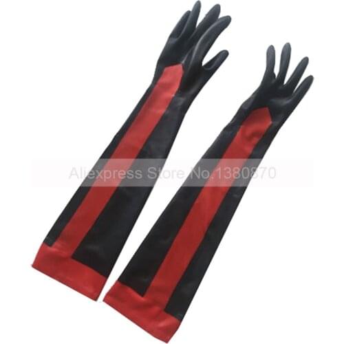 Handmade Latex Long Gloves Arm Length Gloves with Strips Women Sexy Latex Gothic Sexy Lingerie S-LA109