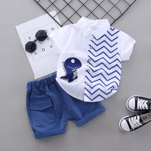 Summer Children Baby Boys Clothes Casual Short Sleeve Cartoon Print T-shirt Tops+Shorts Costume 2pcs Set