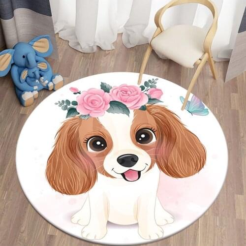 Cartoon Round Carpet for Living Room Cute Rabbit Animal Printed Round Area Rugs Parlor Bedroom Floor Mat Anti-slip Modern